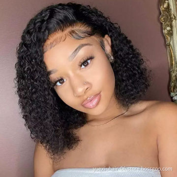 Afro Kinky Curly 13x4 Lace Frontal Human Hair Wig Natural Hairline Brazilian Water Wave Short Bob 4x4 Lace Wig 150% Density